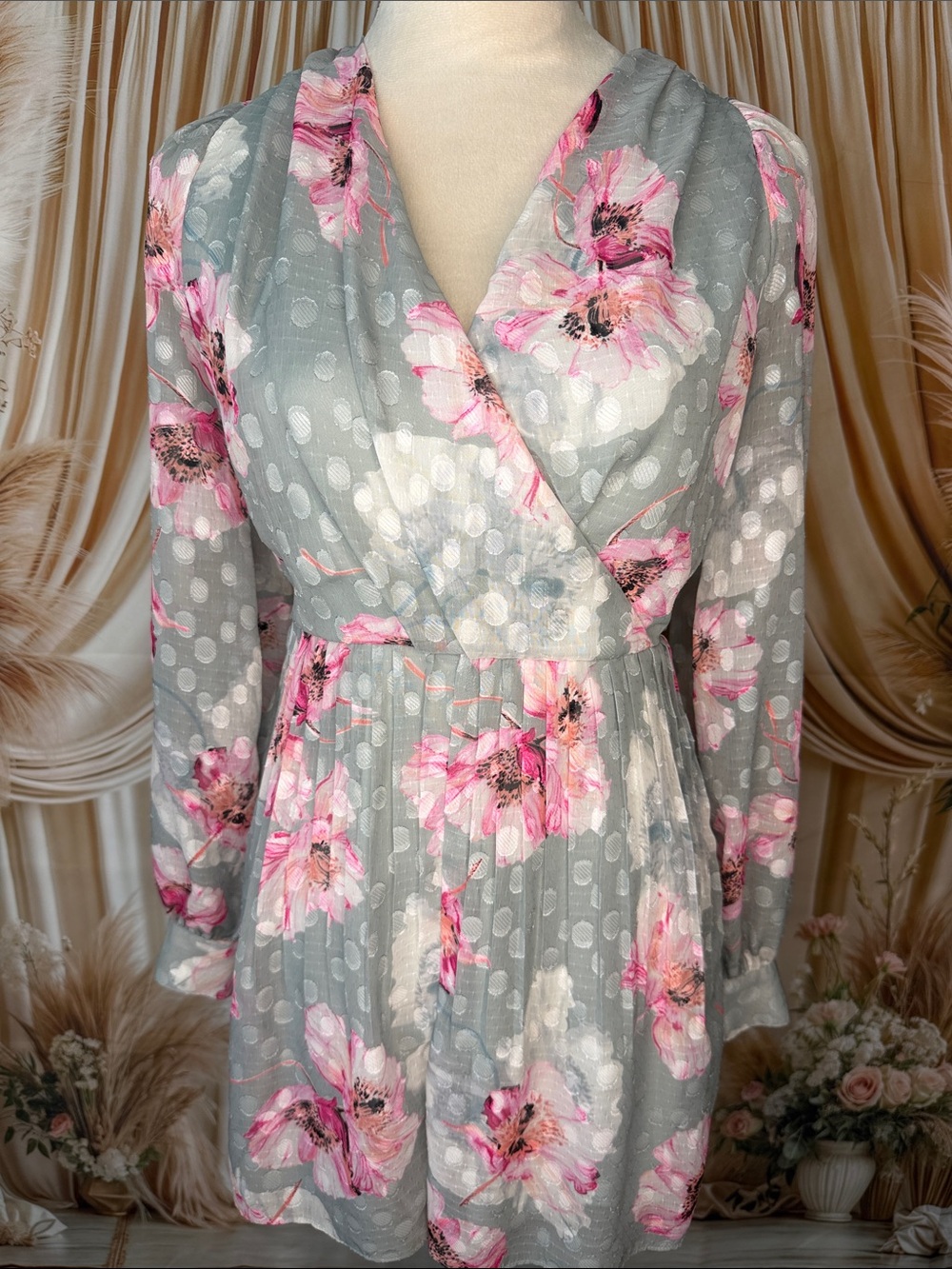 Express Pink Floral Romper on Gray Base